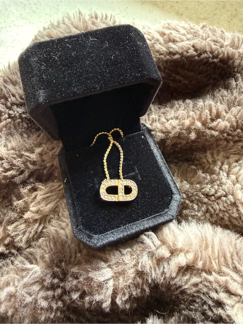 Dior Gold Crystal CD Pendant Necklace - Women Jewelry